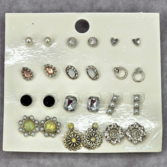 Silver Pearl Stud Set Bundle Floral Gem Earrings Fashion Jewelry JB2-56 - Picture 2 of 3